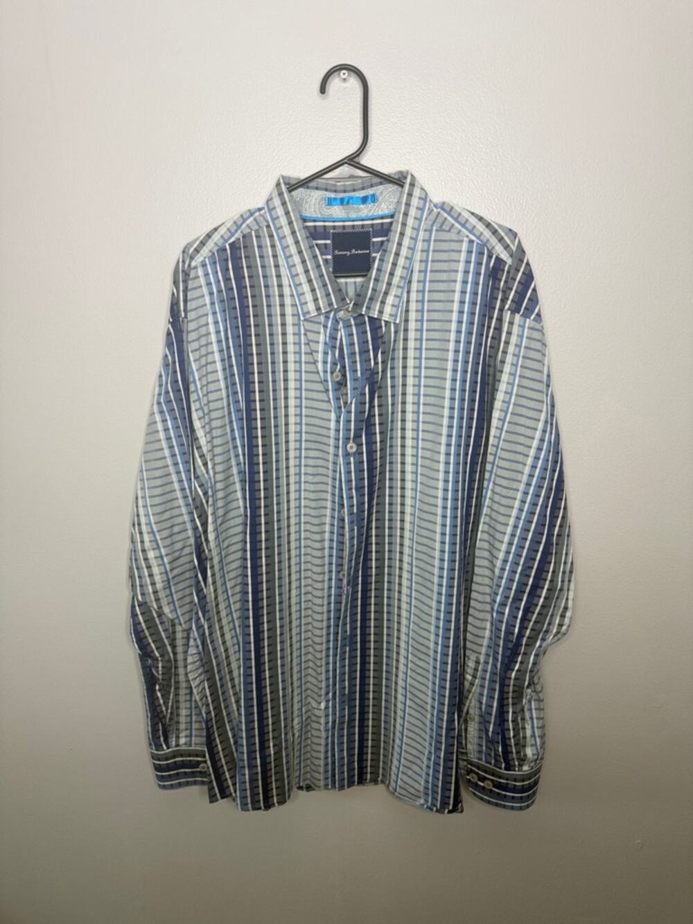 Tommy Bahama Blue and White Vertical Stripe Long-Sleeve Shirt Size 3XL